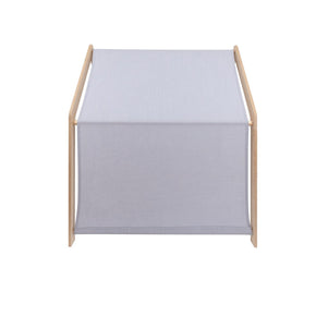 MeowBaby houten speelhuisje voor kinderen in naturel hout met blauw stoffen luifel