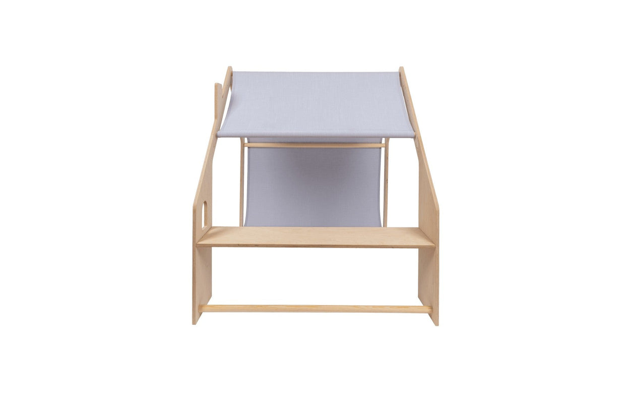 MeowBaby Houten Speelhuisje voor Kinderen Natural met blauwe luifel en natuurlijke afwerking