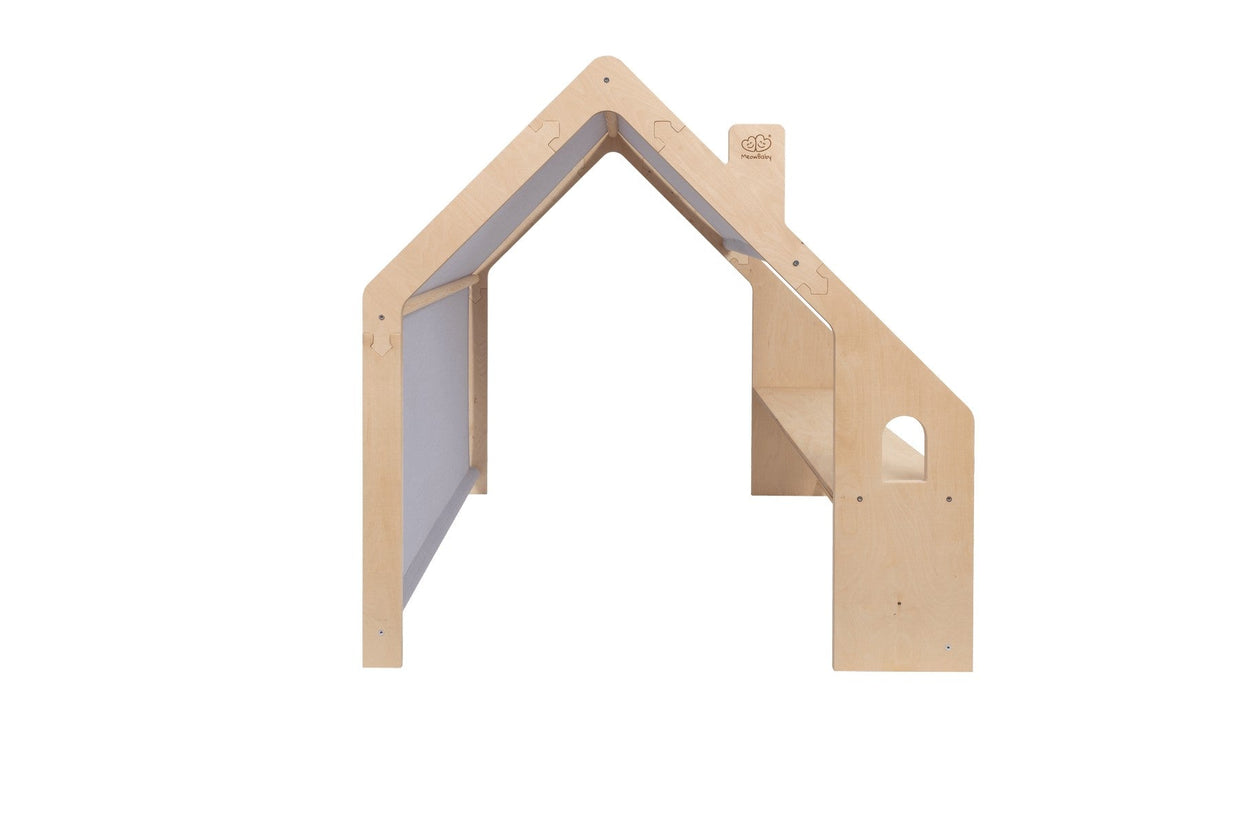 MeowBaby® Natural Wooden House for Kids - Blue Roof