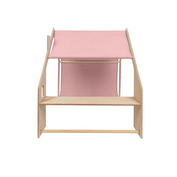 MeowBaby Houten Speelhuisje voor Kinderen Natural met roze luifel, veilig en duurzaam design