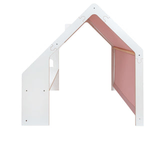 MeowBaby® White Wooden House for Kids - Pink Roof
