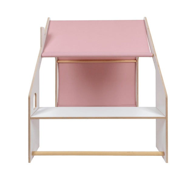 MeowBaby Houten Speelhuisje voor Kinderen Wit met roze luifel voor fantasierijk spel