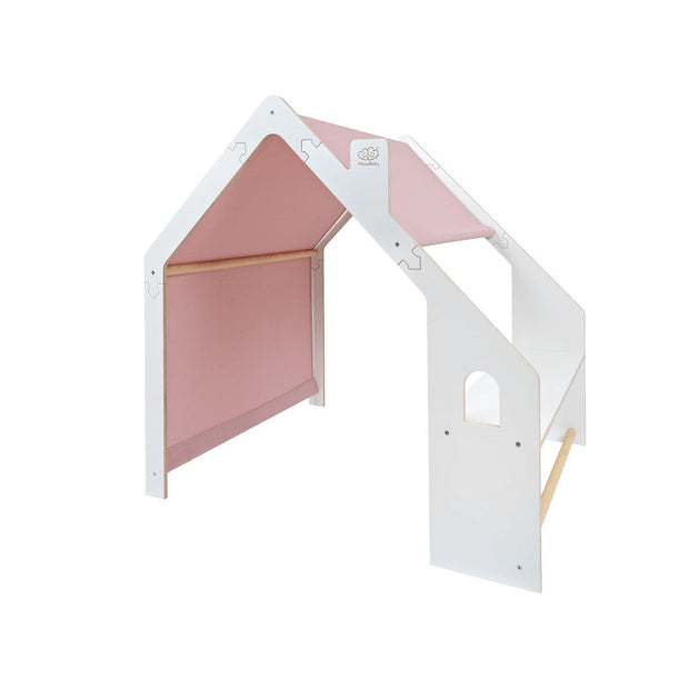MeowBaby Houten Speelhuisje voor Kinderen Wit met roze luifel voor speelse avonturen