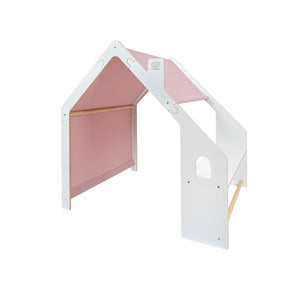 MeowBaby Houten Speelhuisje voor Kinderen Wit met roze luifel voor speelse avonturen