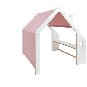 MeowBaby® White Wooden House for Kids - Pink Roof