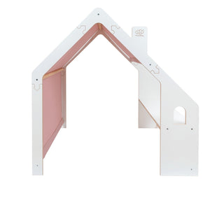 MeowBaby® White Wooden House for Kids - Pink Roof