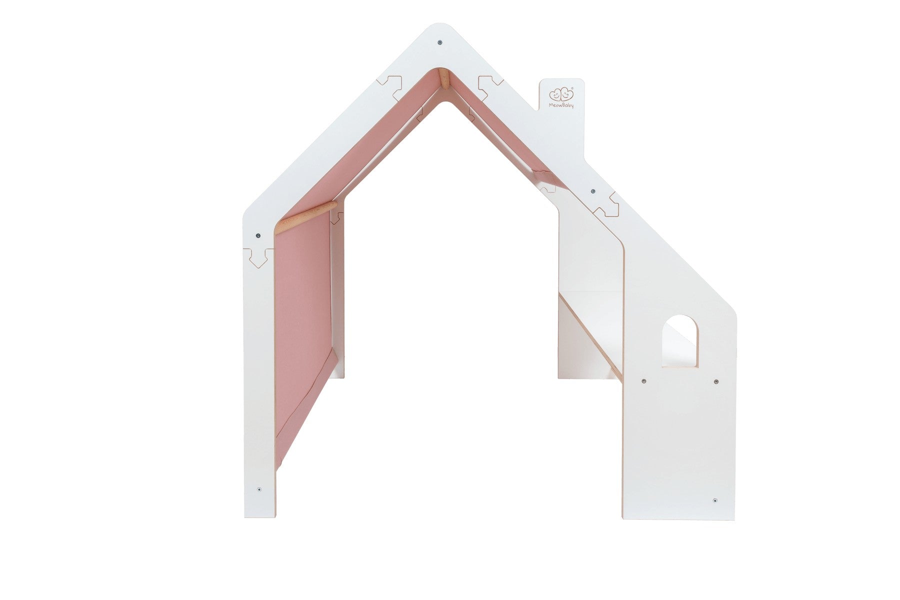 MeowBaby® White Wooden House for Kids - Pink Roof