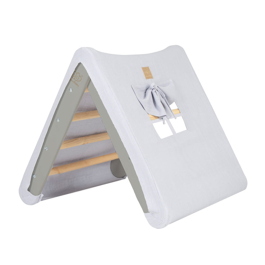 MeowBaby Houten Klimrek voor Kinderen met grijs-blauwe tent en houten ladder