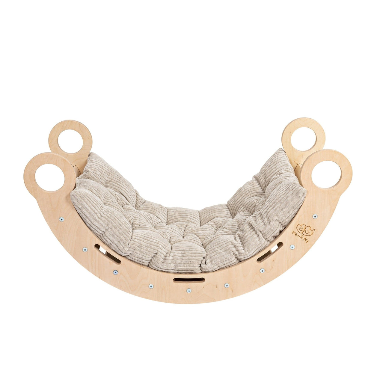MeowBaby houten schommelstoel met beige kussen voor kinderen, multifunctioneel speelmeubel