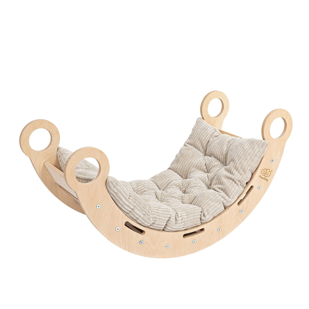 MeowBaby Houten Schommelstoel voor Kinderen met beige kussen en ronde handgrepen