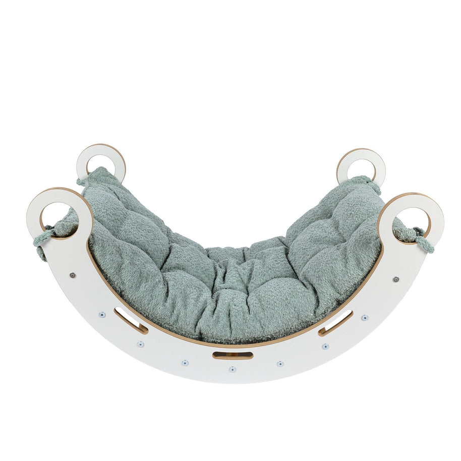 MeowBaby Houten Schommelstoel voor Kinderen wit met zacht fresh mint kussen