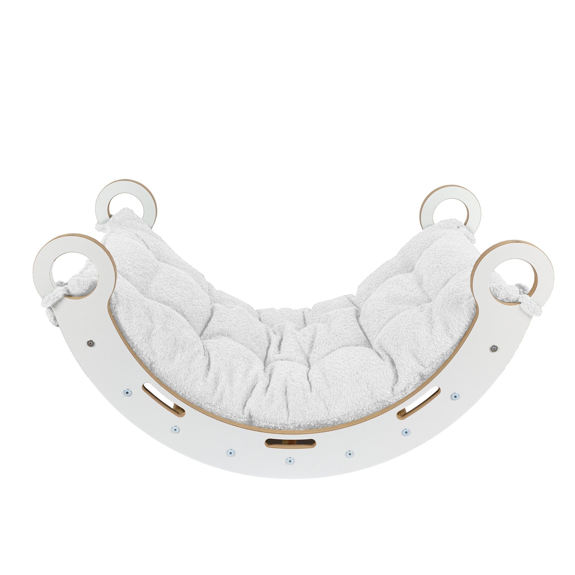 MeowBaby houten schommelstoel voor kinderen wit met zacht wit kussen, veilig en stevig