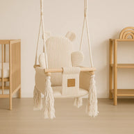 MeowBaby Indoor Baby Schommel Beer - Ecru zachte katoenen baby schommel in neutrale tinten