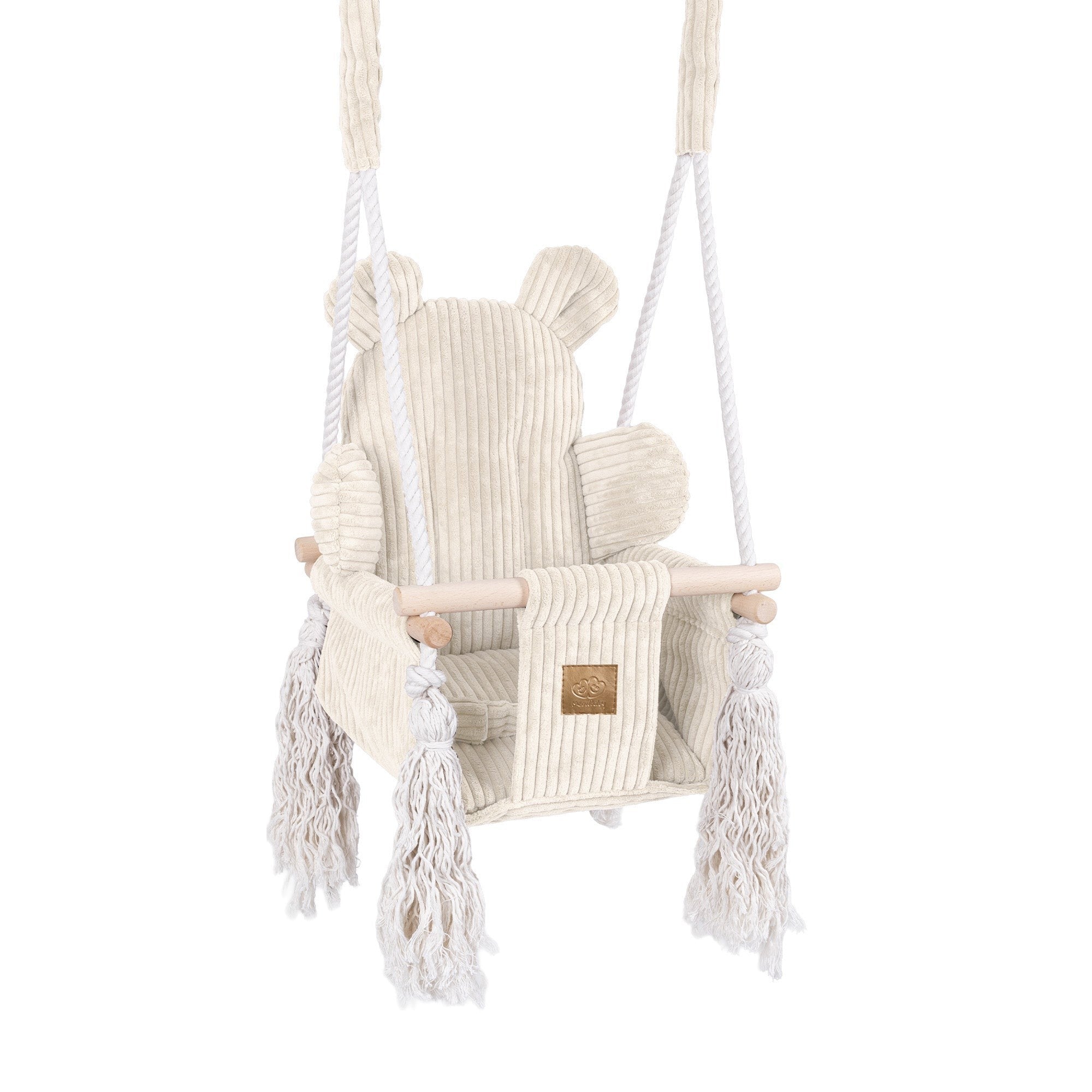 MeowBaby Indoor Baby Schommel Beer Ecru van katoen en hout voor baby's vanaf 6 maanden