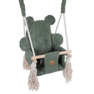 MeowBaby Indoor Baby Schommel Beer groen van zacht katoen met houten frame en veiligheidsgordel