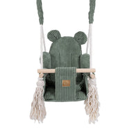 MeowBaby Indoor Baby Schommel Beer Groen met zachte corduroy zitting en veiligheidsgordel