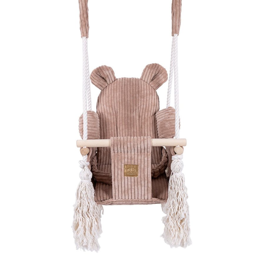 MeowBaby Indoor Baby Schommel Beer roze met zachte zitting en veiligheidsgordel