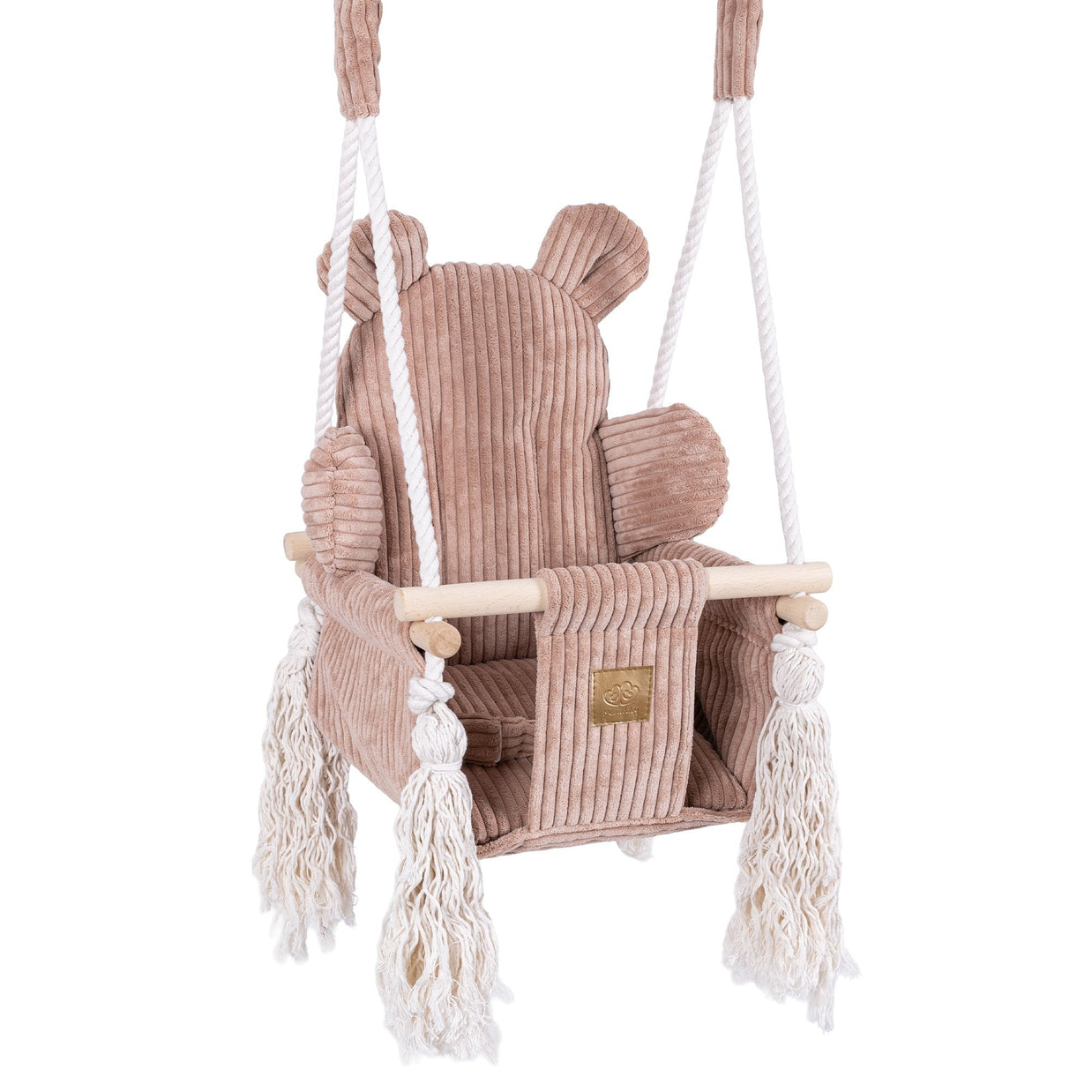 MeowBaby Indoor Baby Schommel Beer roze met zachte corduroy en veiligheidsgordel