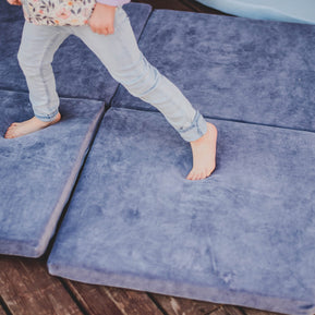 Play Mat for Kids - Square Blue-Grey Velvet