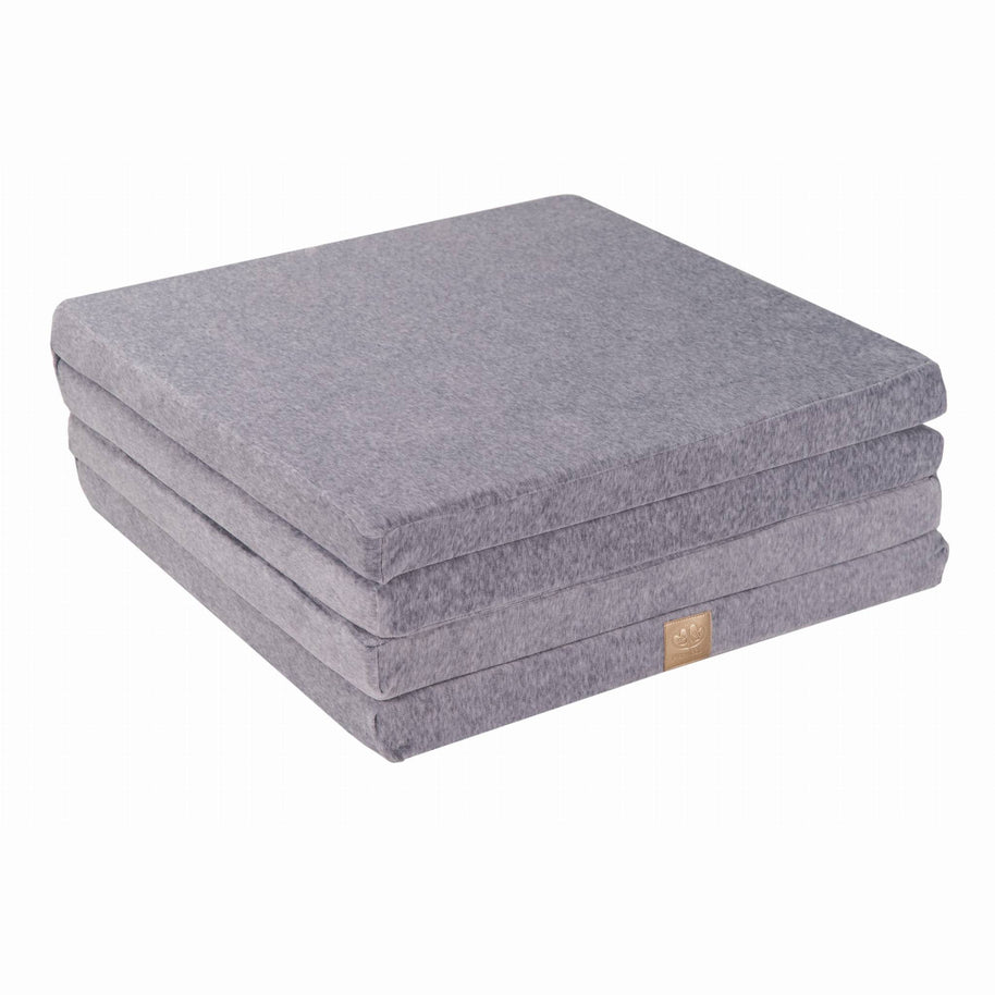 MeowBaby Speelmat Vierkant Light Grey Velvet, zachte opvouwbare kindermat voor comfort en veiligheid