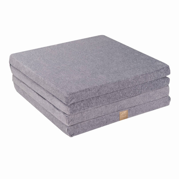 MeowBaby Speelmat Vierkant Light Grey Velvet, zachte opvouwbare kindermat voor comfort en veiligheid