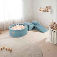 MeowBaby Speelset met Ballenbak Rib Blauw - Parelmoer in een lichte kinderkamer