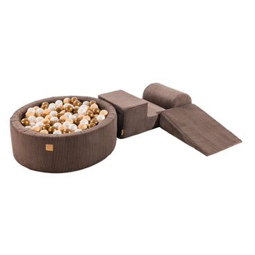 MeowBaby Speelset met Ballenbak Rib Bruin in Beige Goud Parelmoer met 200 ballen