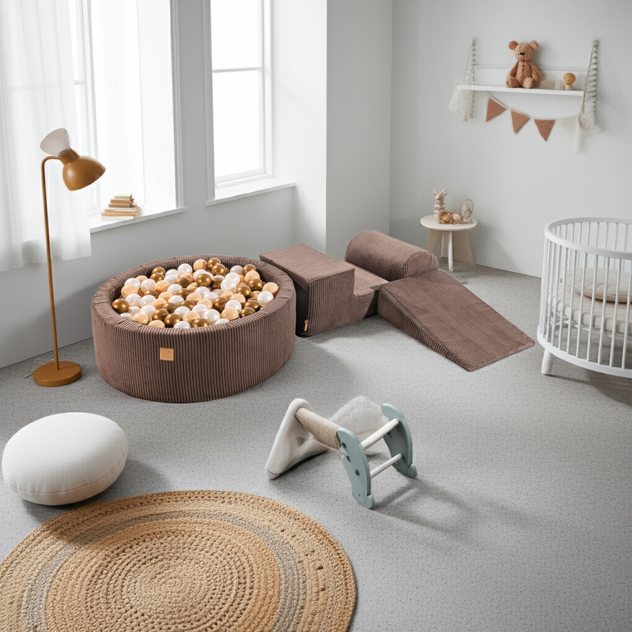 MeowBaby speelset met ballenbak ribbruin in beige, goud en parelmoer voor peuters