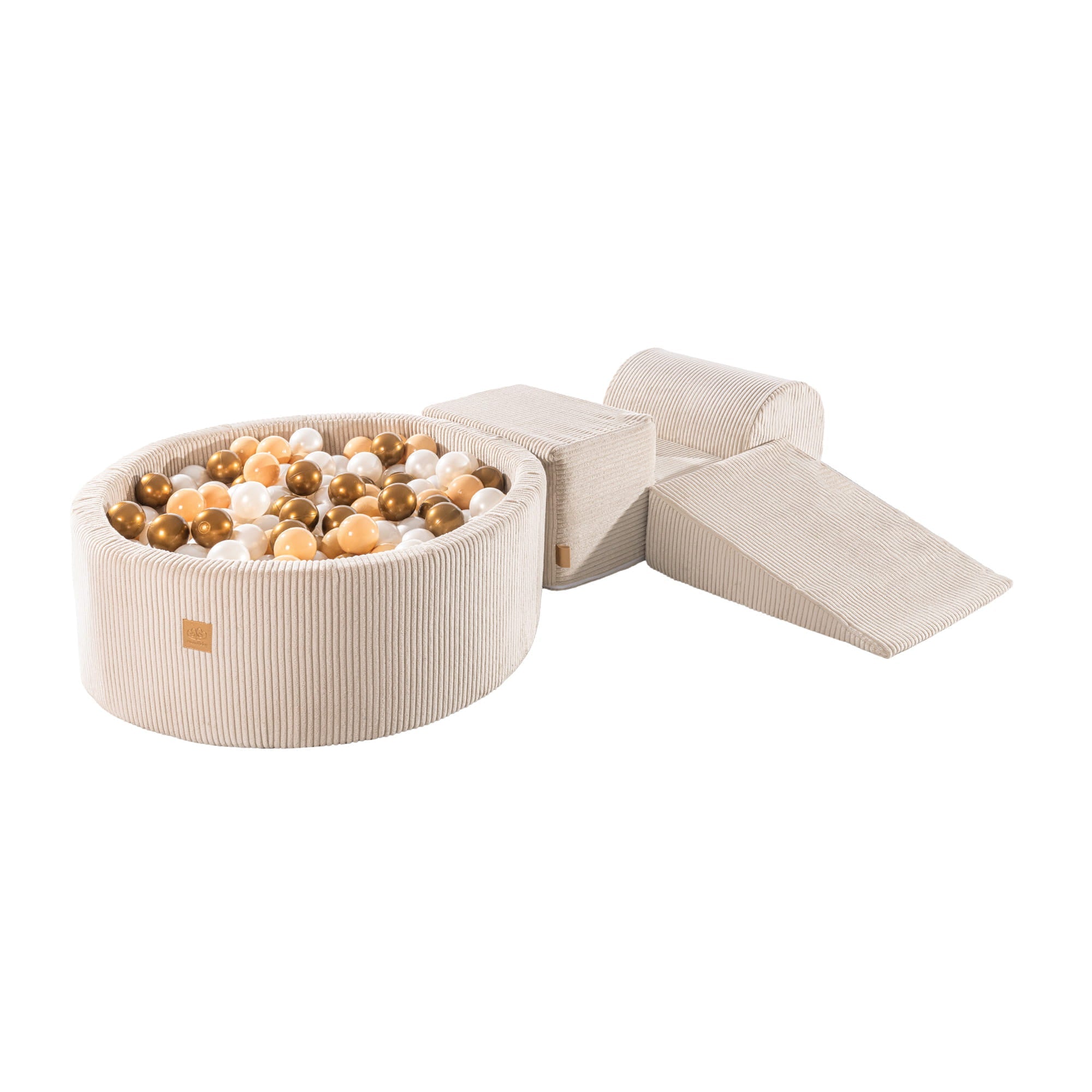 MeowBaby Speelset met Ballenbak Rib Ecru in beige, goud en parelmoer, inclusief 200 ballen