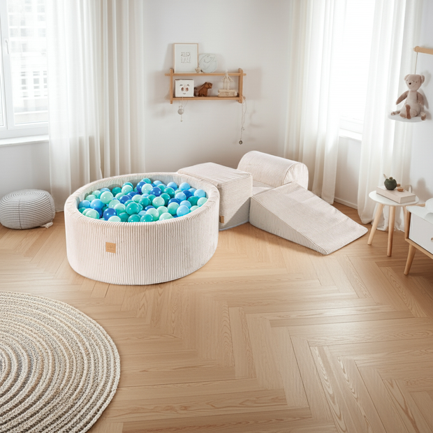 Speelset met Ballenbak Rib Ecru - Blauw (incl 200 ballen)