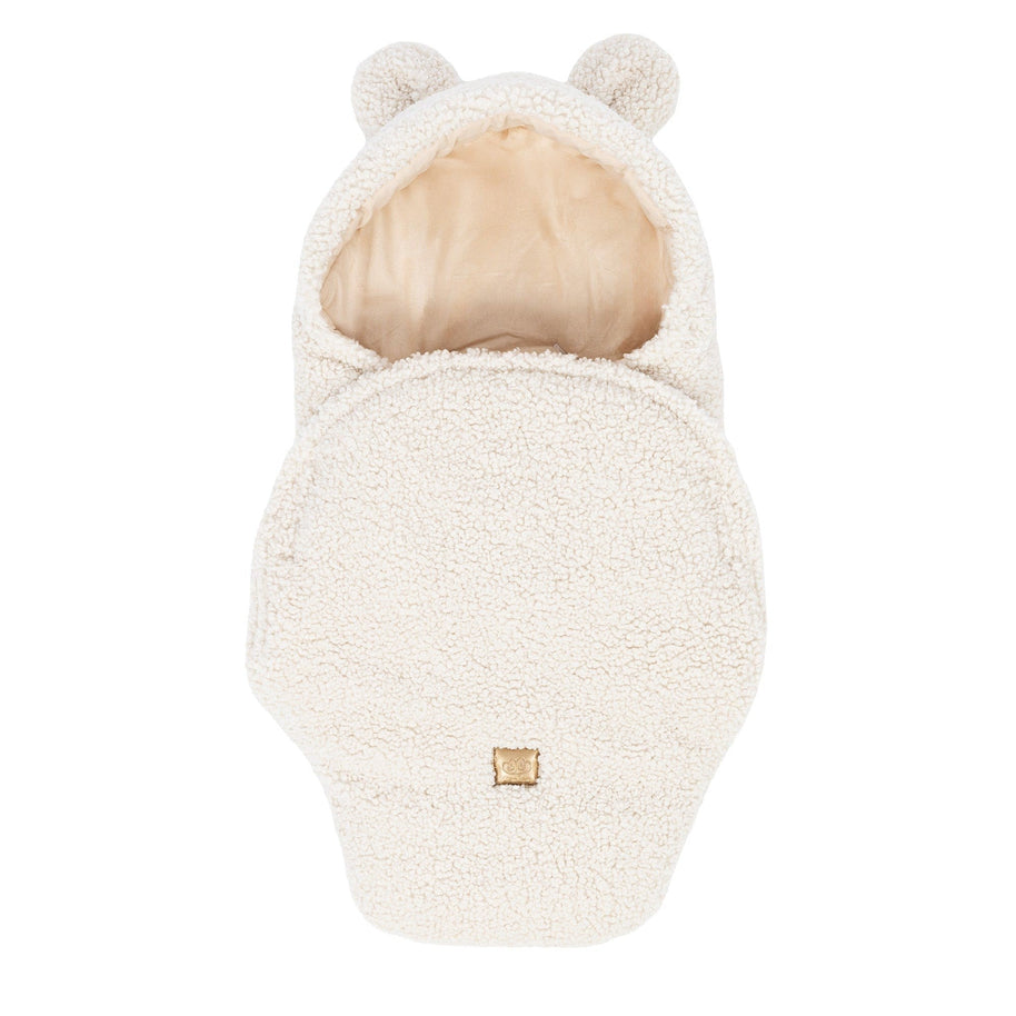MeowBaby Wikkeldeken Bear Bearly Cream in zachte crèmekleur met schattige berenoortjes