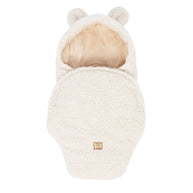 MeowBaby Wikkeldeken Bear Bearly Cream in zachte crèmekleur met schattige berenoortjes