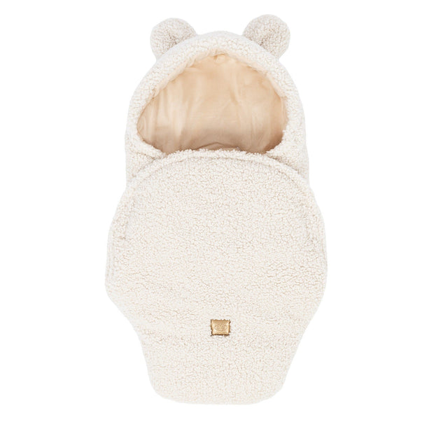 MeowBaby Wikkeldeken Bear Bearly Cream in zachte crèmekleur met schattige berenoortjes