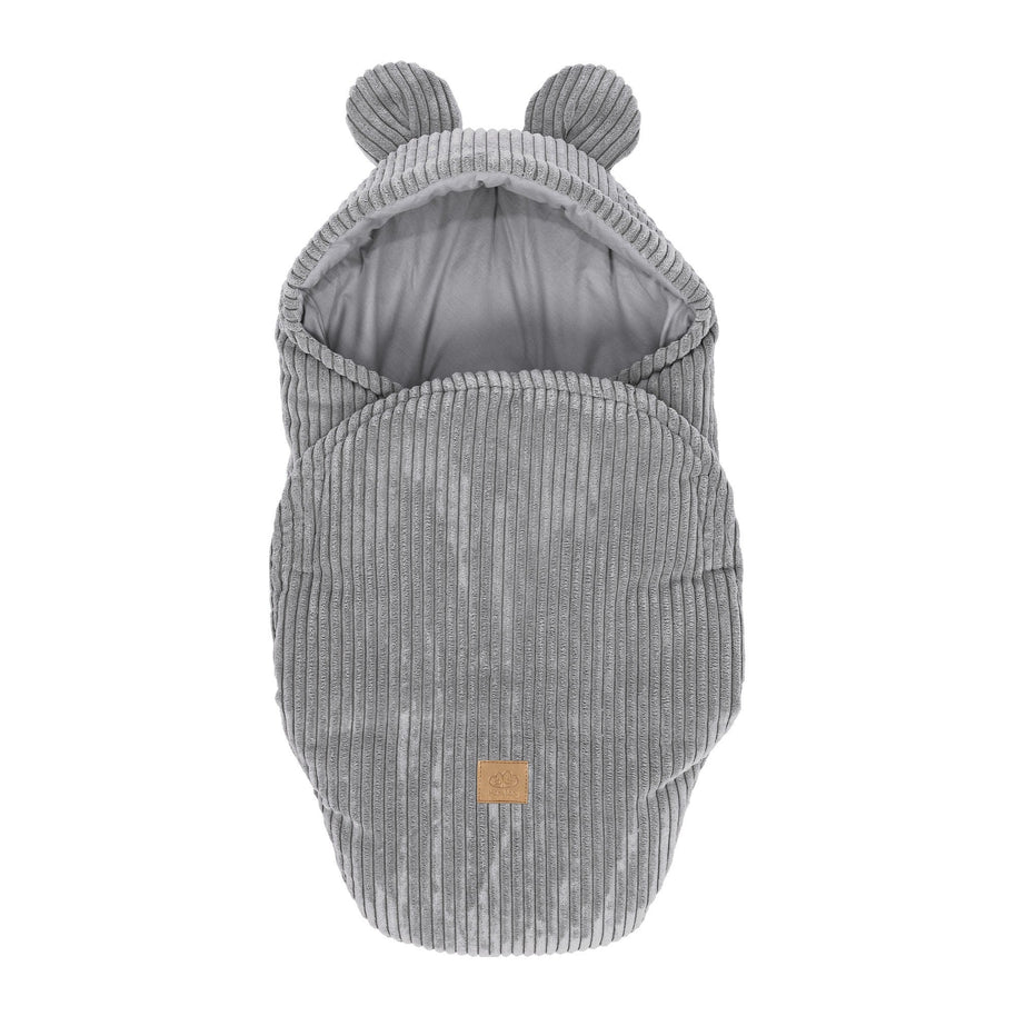 MeowBaby Wikkeldeken Rib Bear Grey met zachte ribcorduroy en schattige berenoortjes
