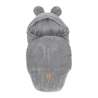 MeowBaby Wikkeldeken Rib Bear Grey met zachte ribcorduroy en schattige berenoortjes