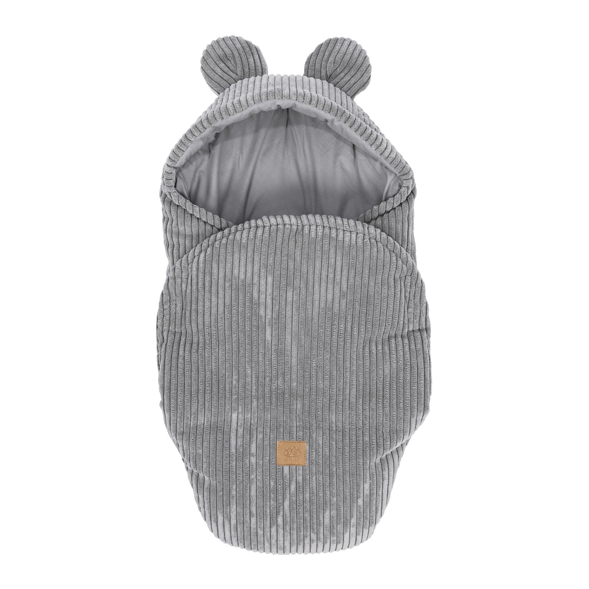 MeowBaby Wikkeldeken Rib Bear Grey met zachte ribcorduroy en schattige berenoortjes