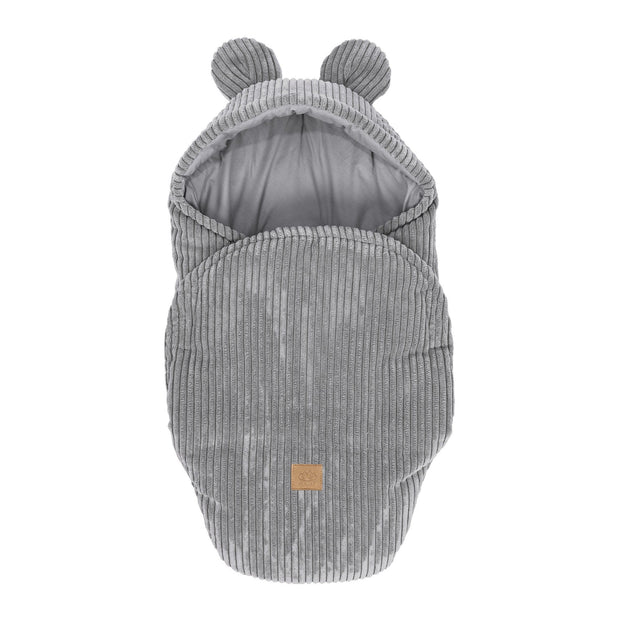 MeowBaby Wikkeldeken Rib Bear Grey met zachte ribcorduroy en schattige berenoortjes