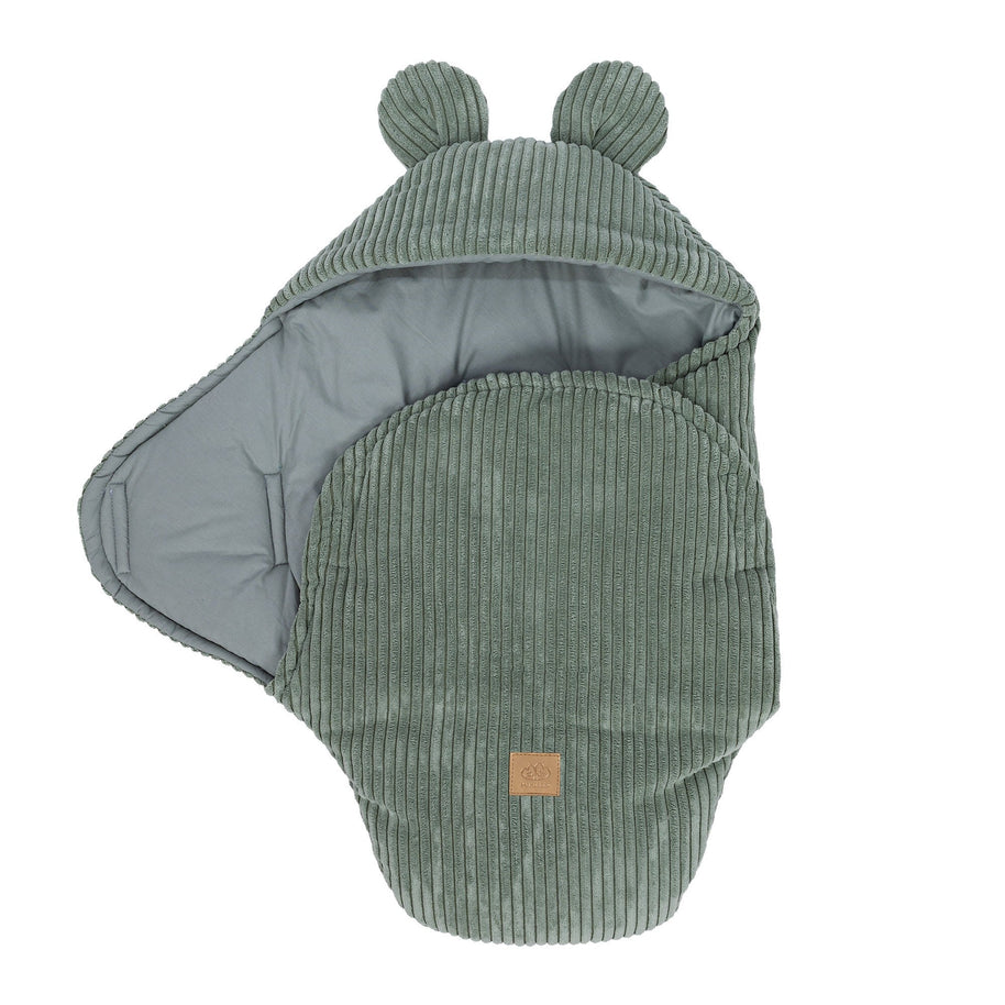 MeowBaby Wikkeldeken Rib Bear Olive Green met zachte ribcorduroy en berenoortjes