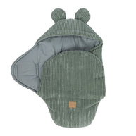 MeowBaby Wikkeldeken Rib Bear Olive Green met zachte ribcorduroy en berenoortjes