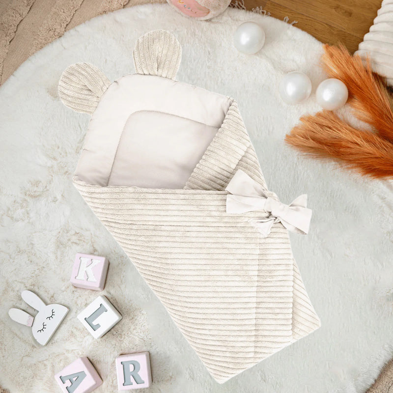 MeowBaby Wikkeldeken Rib – Ecru van zacht katoen met verstelbare striksluiting