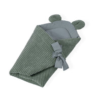MeowBaby Wikkeldeken Rib Olive Green met zachte ribstof en verstelbare striksluiting voor pasgeboren baby’s