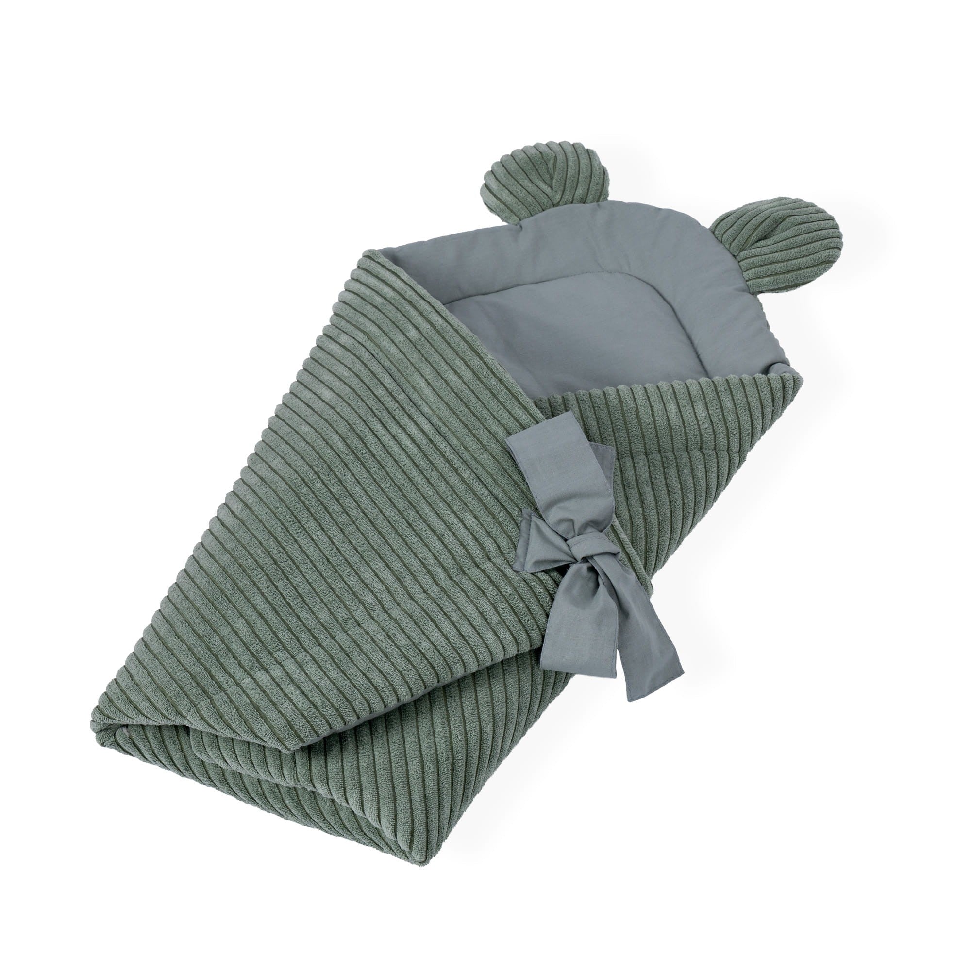 MeowBaby Wikkeldeken Rib Olive Green met zachte ribstof en verstelbare striksluiting voor pasgeboren baby’s