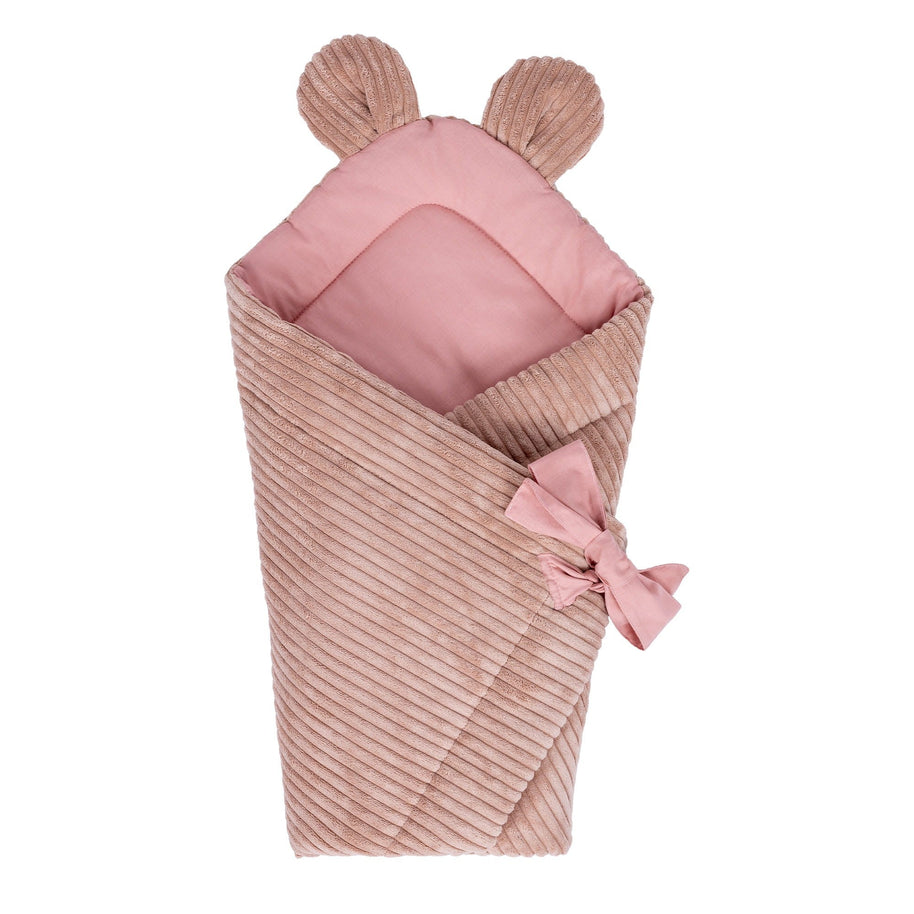 MeowBaby Wikkeldeken Rib Powder Pink zachte ademende wikkeldeken met oortjes