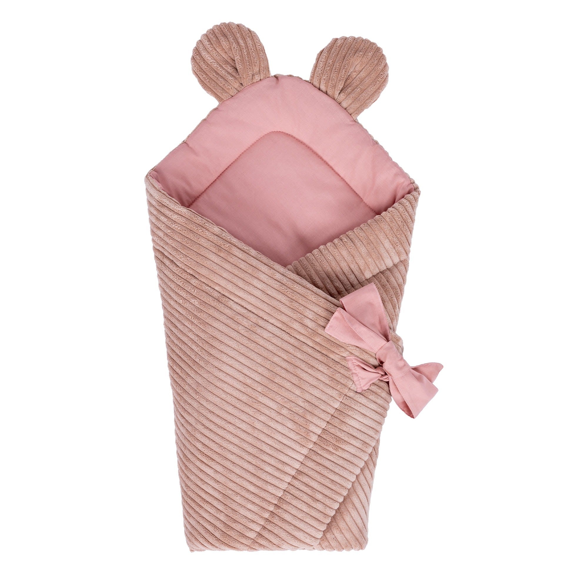 MeowBaby Wikkeldeken Rib Powder Pink zachte ademende wikkeldeken met oortjes