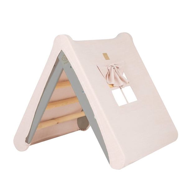 MeowBaby houten klimrek met grijs houten ladder en roze cover met raam voor kinderen
