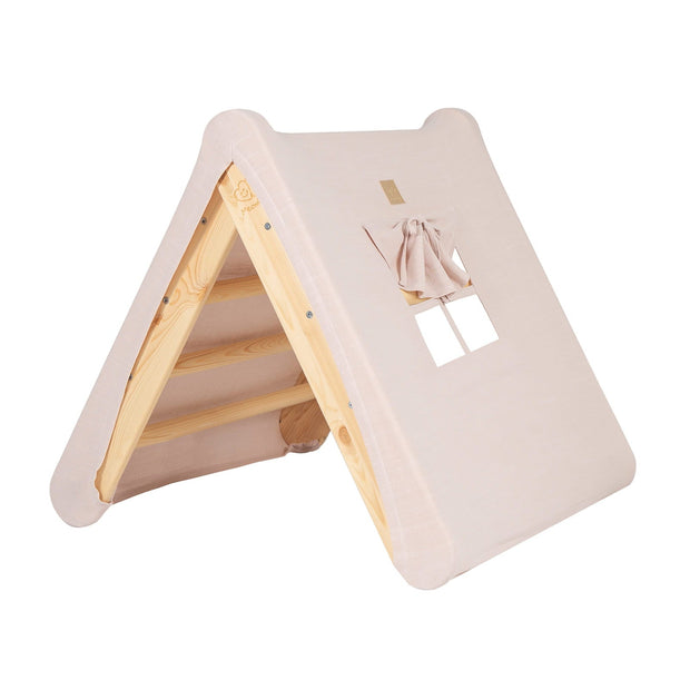 MeowBaby Houten Klimrek voor Kinderen Natural met roze tent en klein raam als speelhuisje