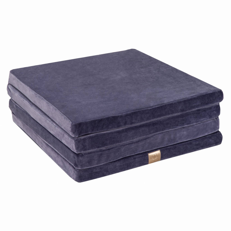 MeowBaby Speelmat Vierkant Blue & Grey Velvet opgevouwen in zachte velours stof blauwgrijs