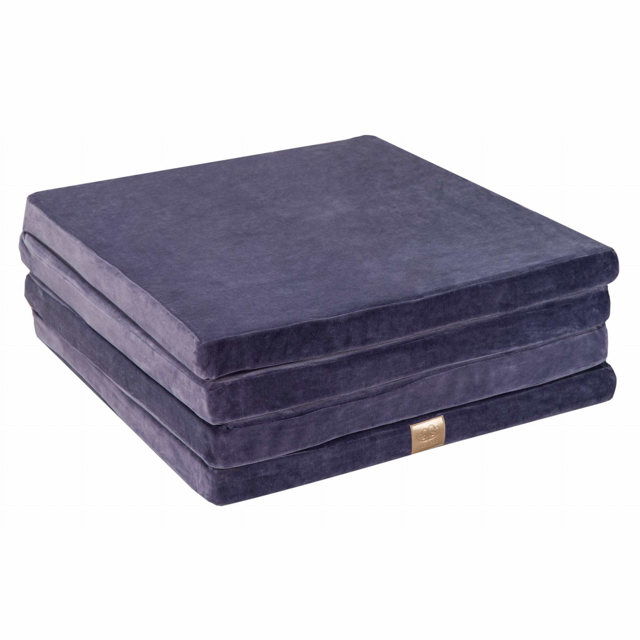 MeowBaby Speelmat Vierkant Blue & Grey Velvet opgevouwen in zachte velours stof blauwgrijs