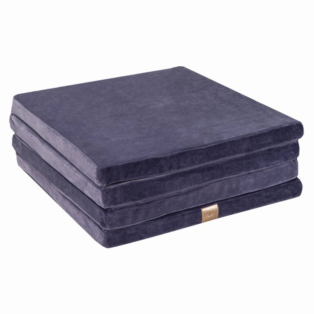 MeowBaby Speelmat Vierkant Blue & Grey Velvet opgevouwen in zachte velours stof blauwgrijs