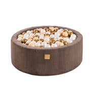 MeowBaby Ballenbak Bruin Rib gevuld met 200 witte, gouden en koperen ballen
